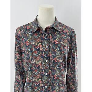 J Crew Liberty Floral Top Button Down Blue Print Shirt Cotton Blouse 12